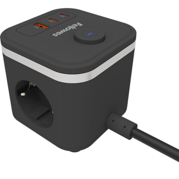 Fellowes Regleta Cubo con 3 Tomas de Corriente, 1 USB-A, 2 USB-C y Cable de 2 m, Negra Fellowes Regleta Cubo con 3 Tomas de Corriente, 1 USB-A, 2 USB-C y Cable de 2 m, Negra